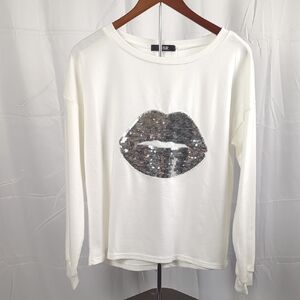 CBR White Sequin Lip Sweatshirt